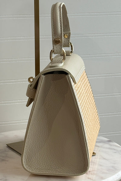 .Gena Woven/Leather Bag, Ivory