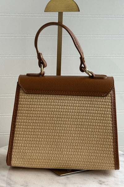 .Gena Woven/Leather Bag, Camel