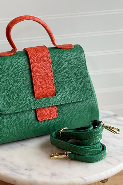Kit Leather Bag, Green/Orange