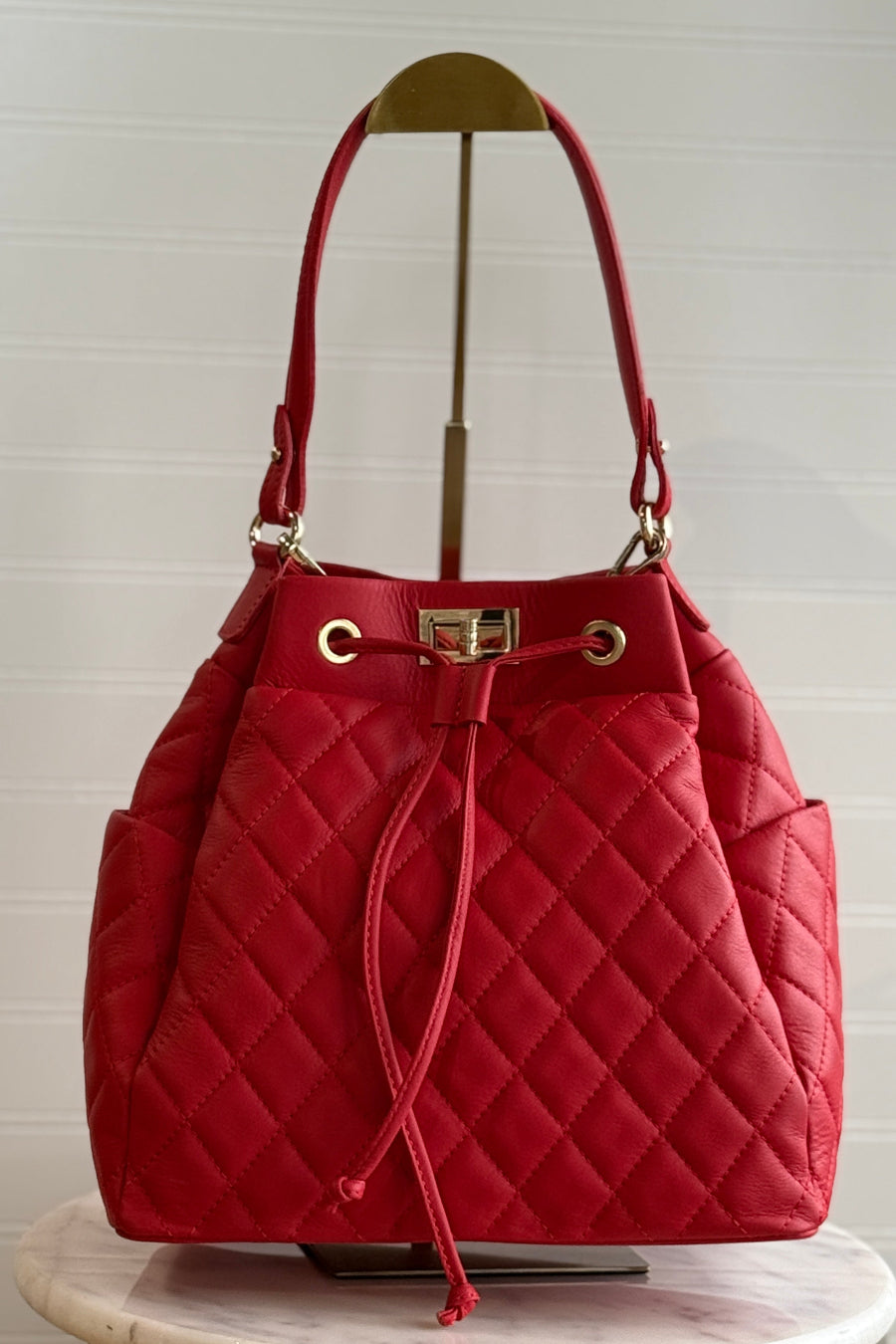 .Sophia Quilted Leather Drawstring Shoulder Bag
