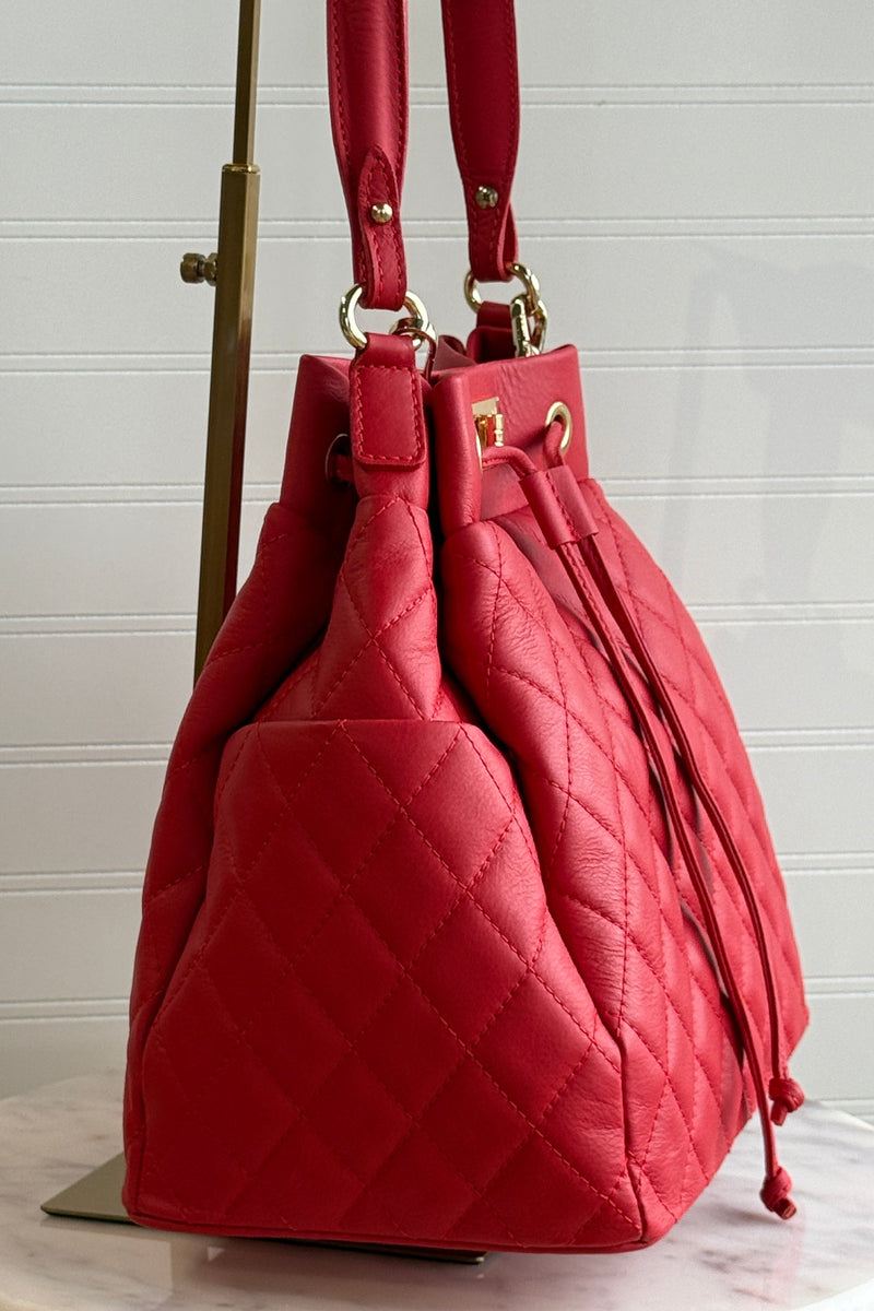 .Sophia Quilted Leather Drawstring Shoulder Bag
