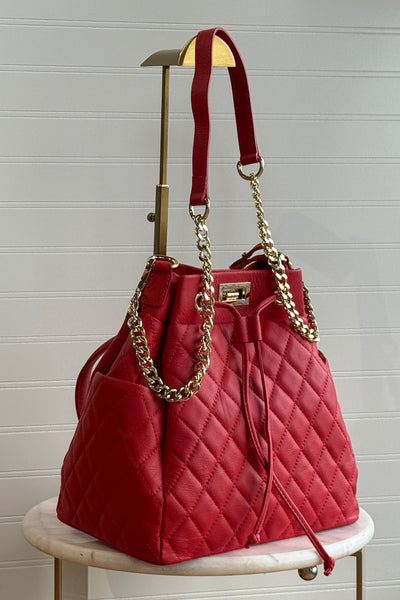 .Sophia Quilted Leather Drawstring Shoulder Bag