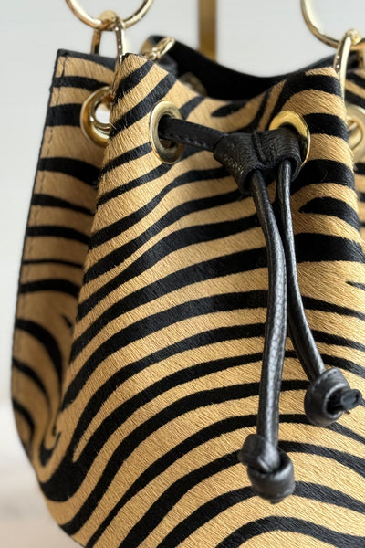 .Etta Leather Hide Bucket Bag, Zebra