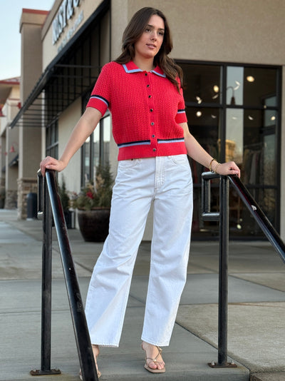 Lauren Pointelle Button Front Sweater