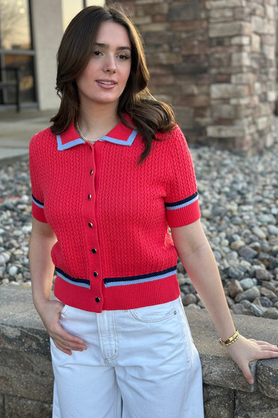 Lauren Pointelle Button Front Sweater