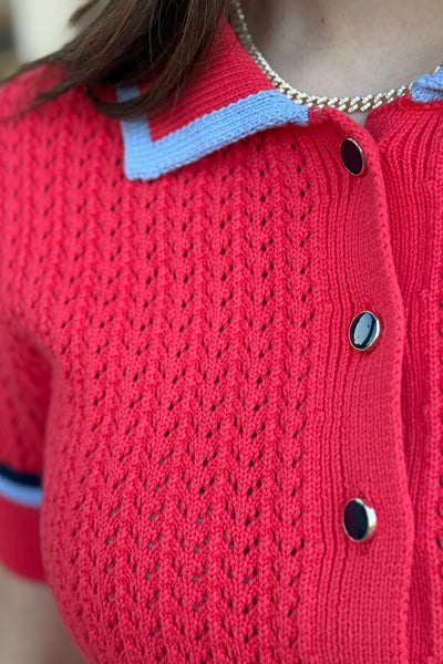 Lauren Pointelle Button Front Sweater