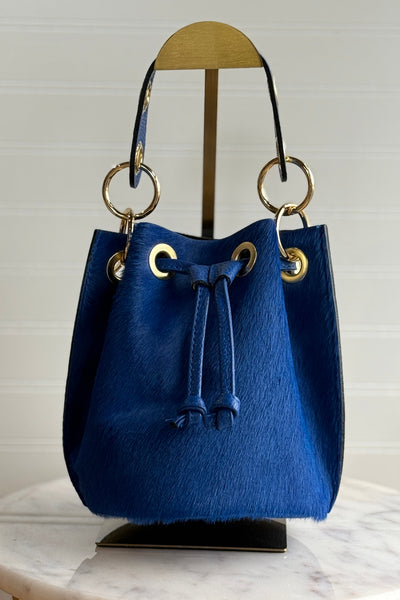 .Etta Leather Hide Bucket Bag, Sapphire