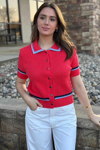 Lauren Pointelle Button Front Sweater