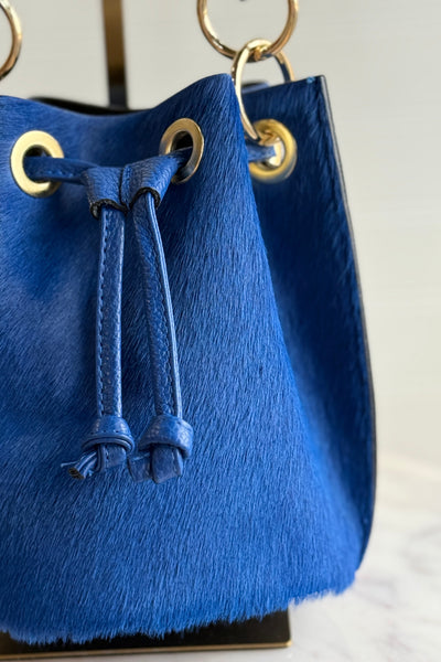 .Etta Leather Hide Bucket Bag, Sapphire