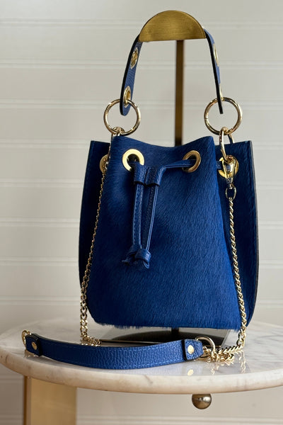 .Etta Leather Hide Bucket Bag, Sapphire