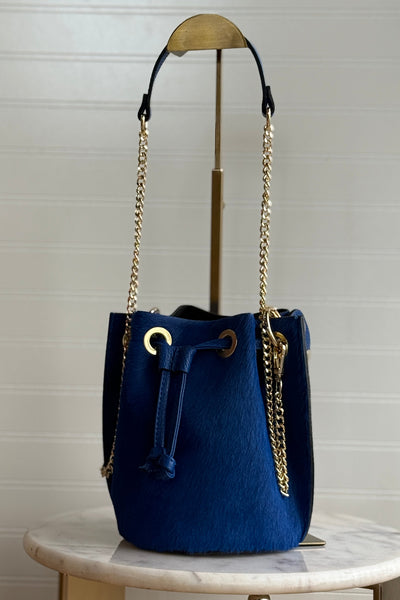 .Etta Leather Hide Bucket Bag, Sapphire