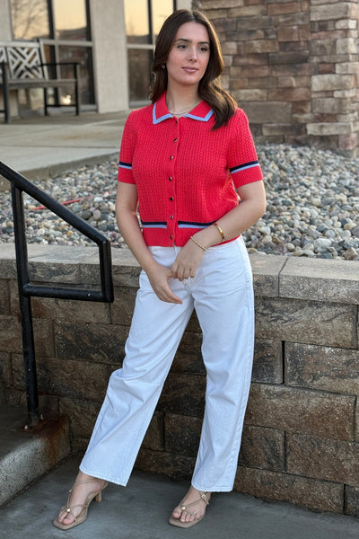 Lauren Pointelle Button Front Sweater