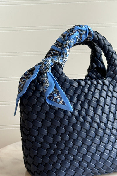 .Handbag Scarf, Blue Woven Rattan Print