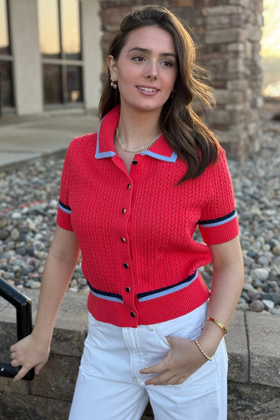 Lauren Pointelle Button Front Sweater