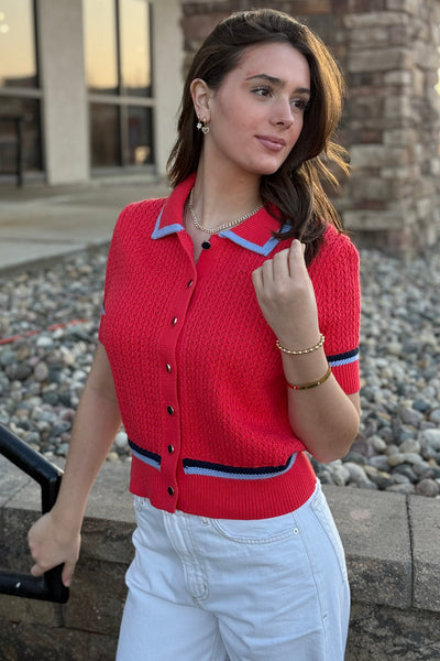 Lauren Pointelle Button Front Sweater