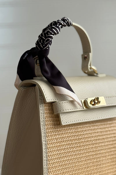 .Handbag Scarf, Black & Cream Stripe