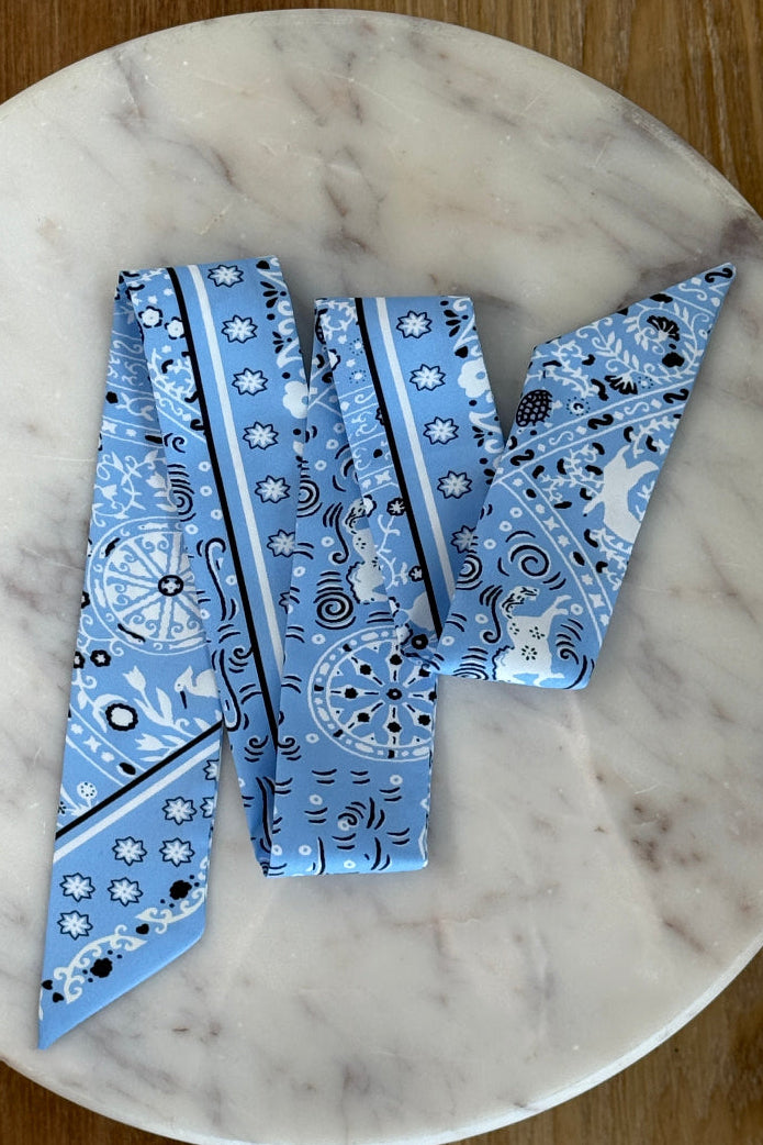.Handbag Scarf, Blue Bandana Print