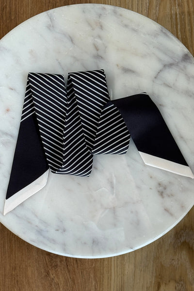 .Handbag Scarf, Black & Cream Stripe
