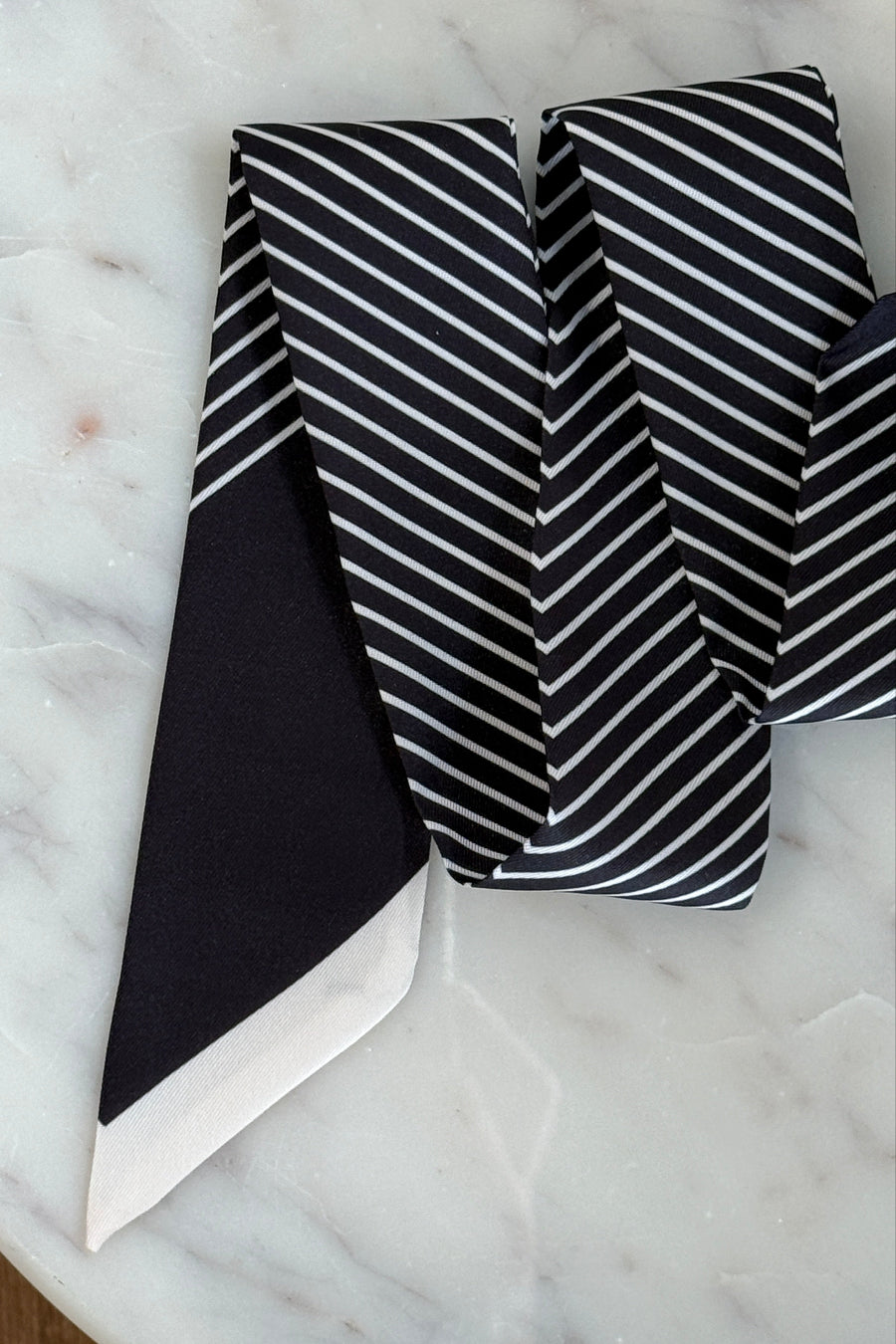 .Handbag Scarf, Black & Cream Stripe