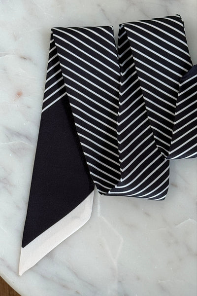 .Handbag Scarf, Black & Cream Stripe