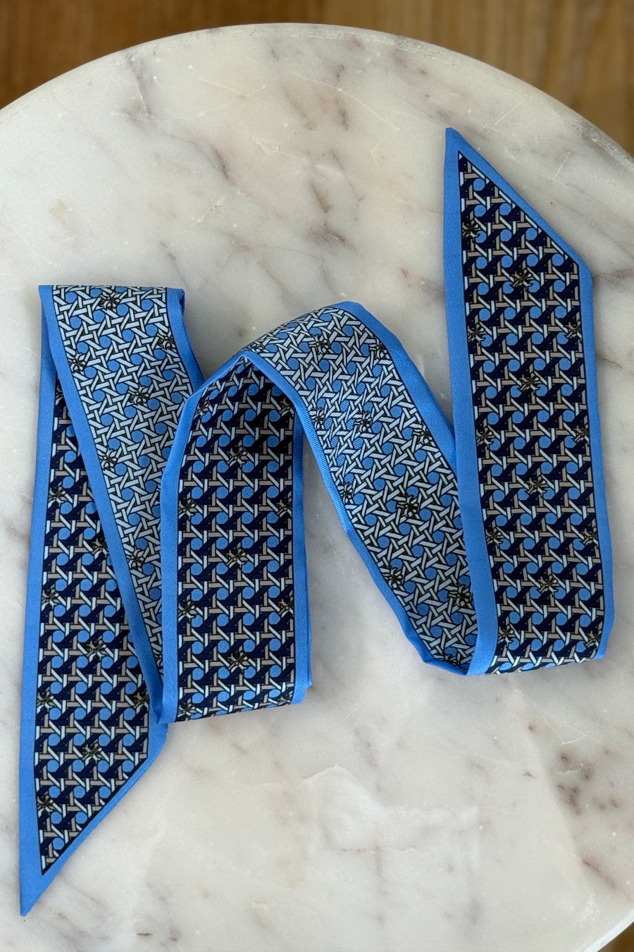 .Handbag Scarf, Blue Woven Rattan Print
