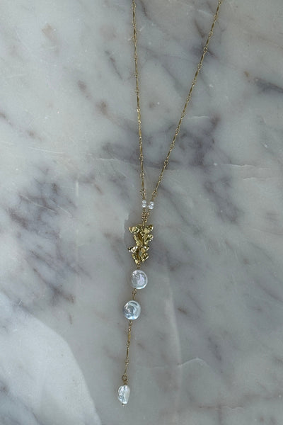 .Floral & Pearl Y Necklace