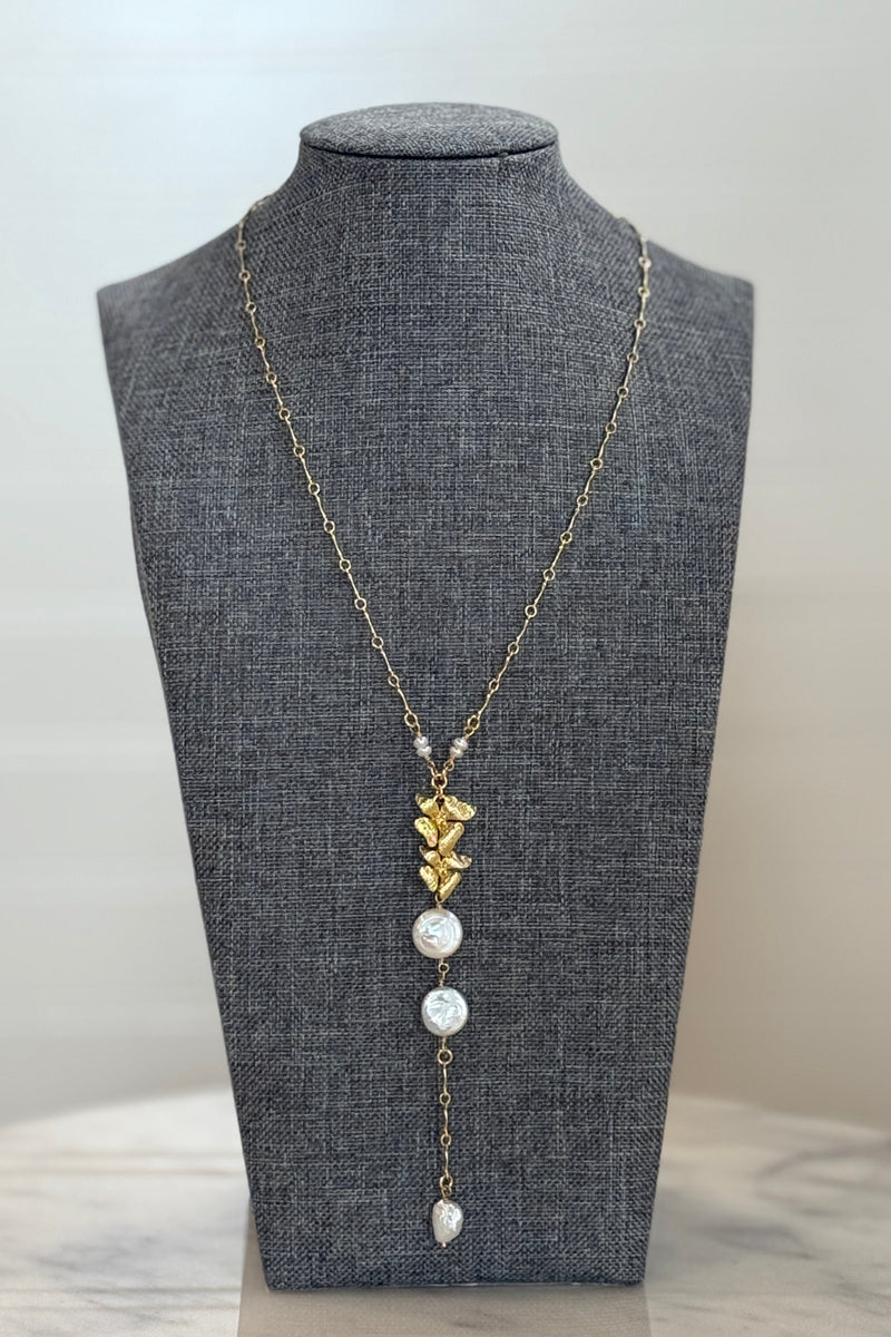 .Floral & Pearl Y Necklace