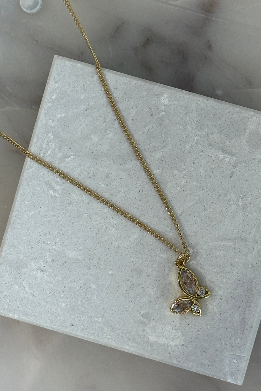 .Baguette Butterfly Necklace, 16-18"
