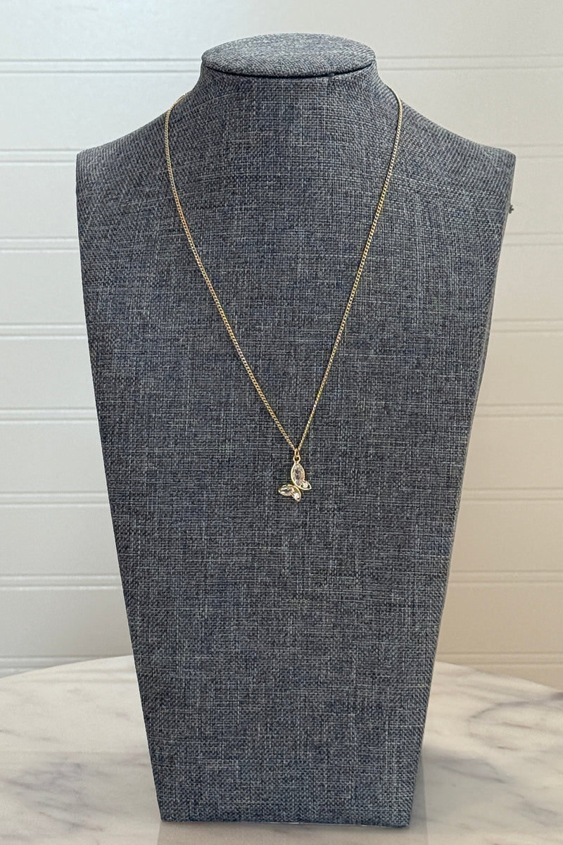 .Baguette Butterfly Necklace, 16-18"