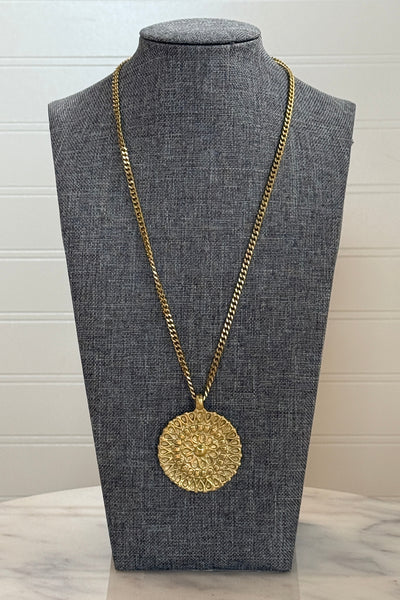 .Brass Lace Medallion Necklace, 20-22"