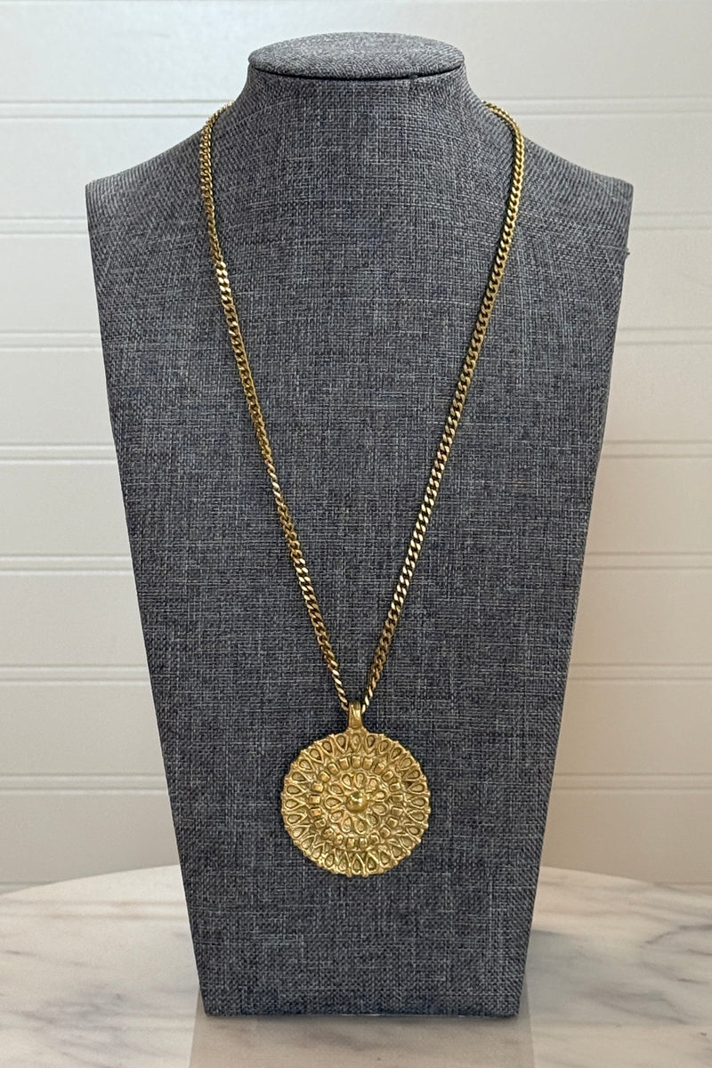 .Brass Lace Medallion Necklace, 20-22"