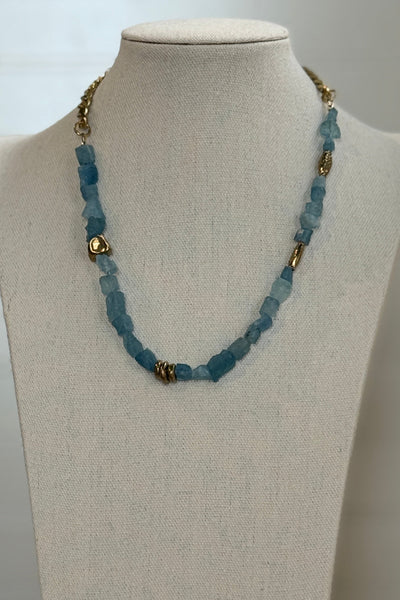 .Raw Santa Maria Aquamarine & Indian Brass Necklace