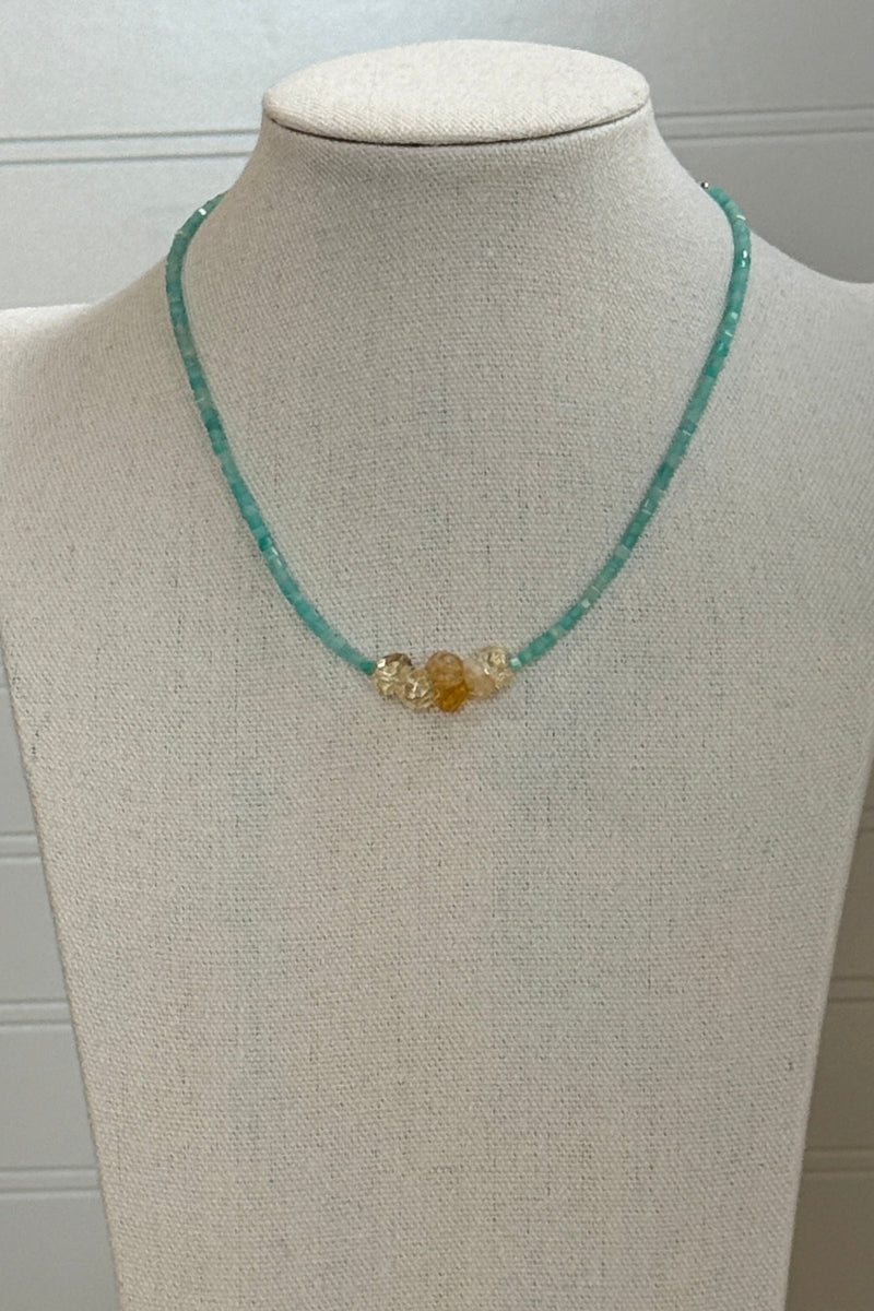 .Mini Beaded Amazonite & Citrine Nuggets Necklace
