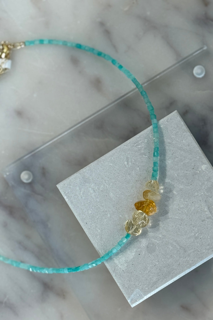 .Mini Beaded Amazonite & Citrine Nuggets Necklace