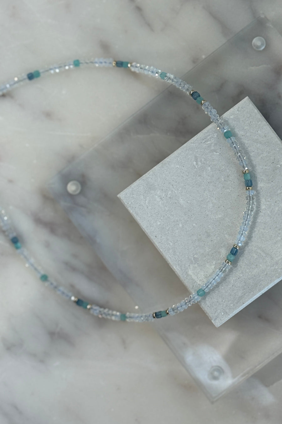 .Mini Beaded Opalite & Santa Maria Aquamarine Necklace