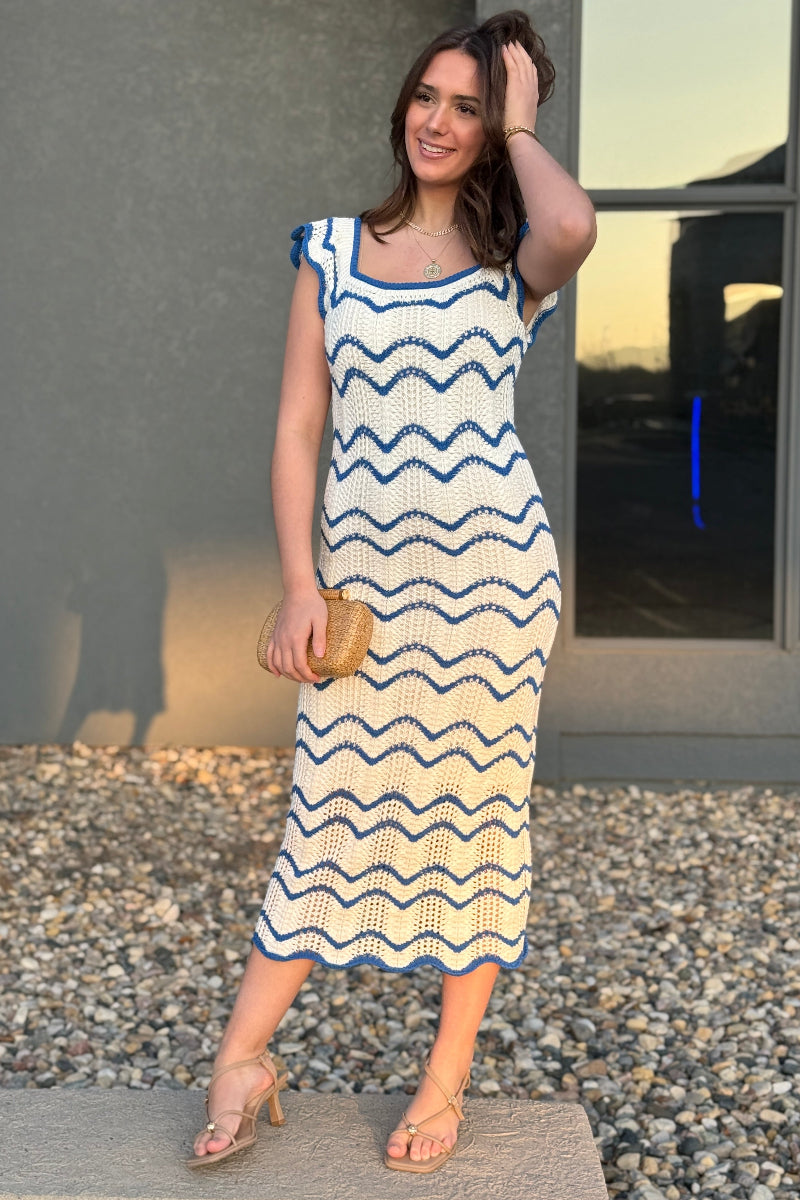 Kai Crochet Dress Ivory/Blue / M Kai Crochet Dress Ivory/Blue / M
