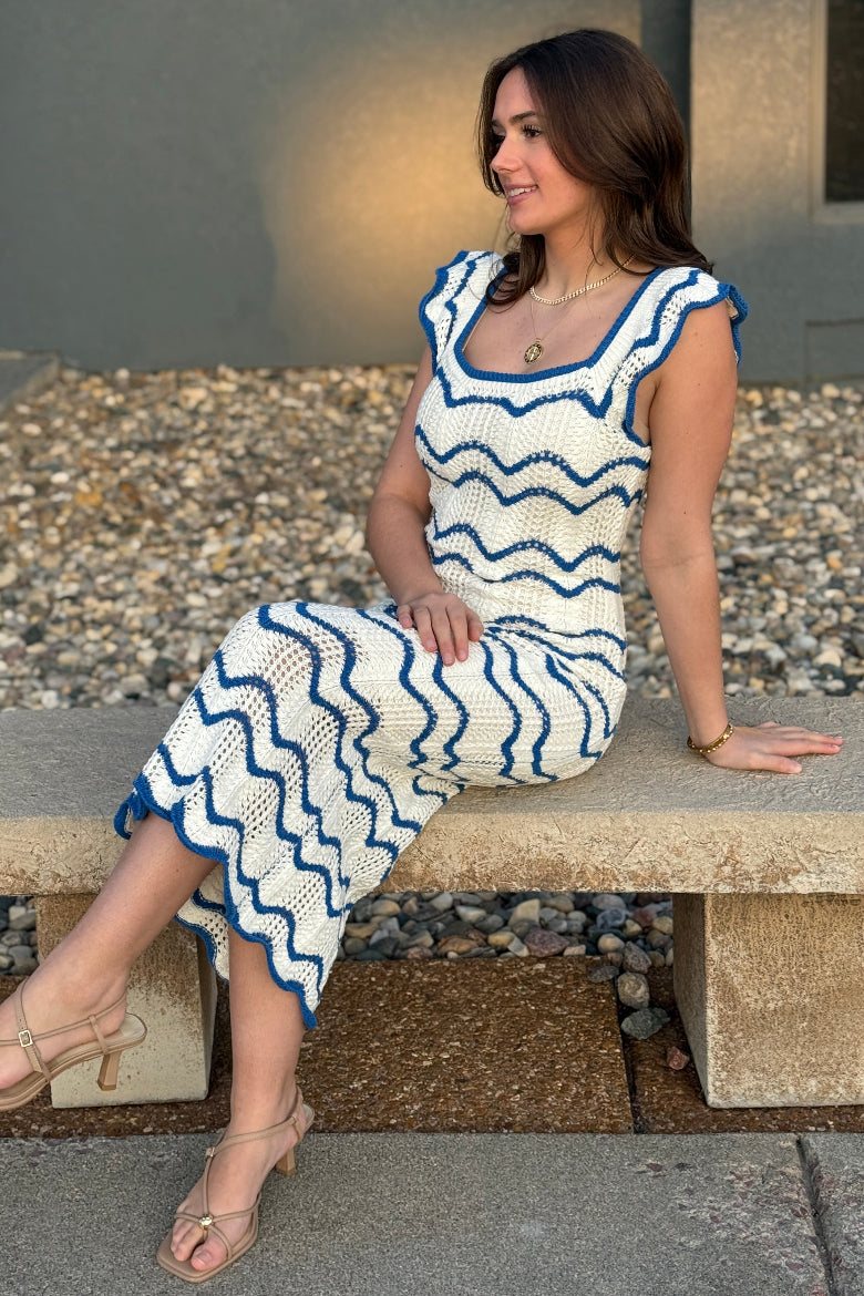Kai Crochet Dress Ivory/Blue / M Kai Crochet Dress Ivory/Blue / M