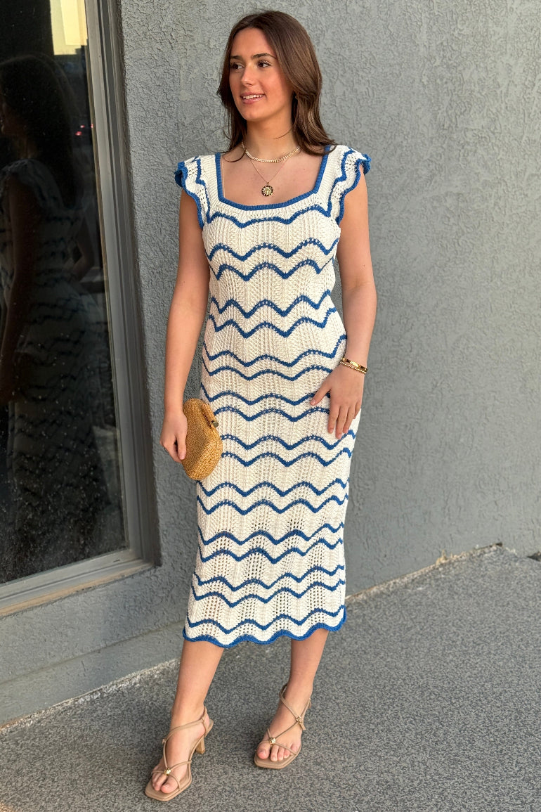 Kai Crochet Dress Ivory/Blue / M
