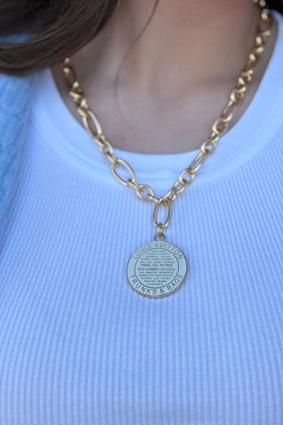 Designer Large Logo Charm Chunky Chain Necklace