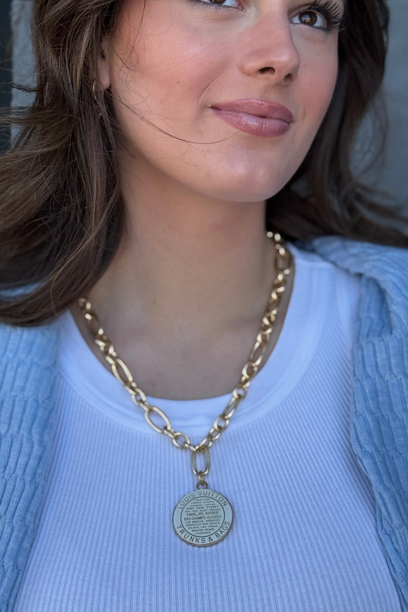 Designer Large Logo Charm Chunky Chain Necklace