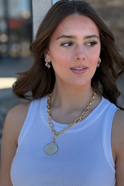 Designer Large Logo Charm Chunky Chain Necklace