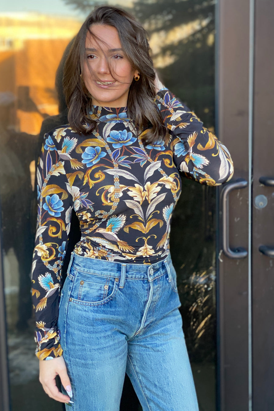 Farm Rio Black Garden Jersey Top