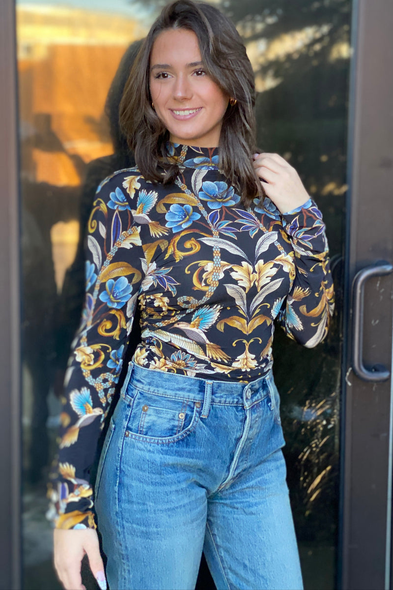 Farm Rio Black Garden Jersey Top