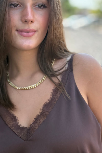 Sasha Lace Trim Cami, Espresso