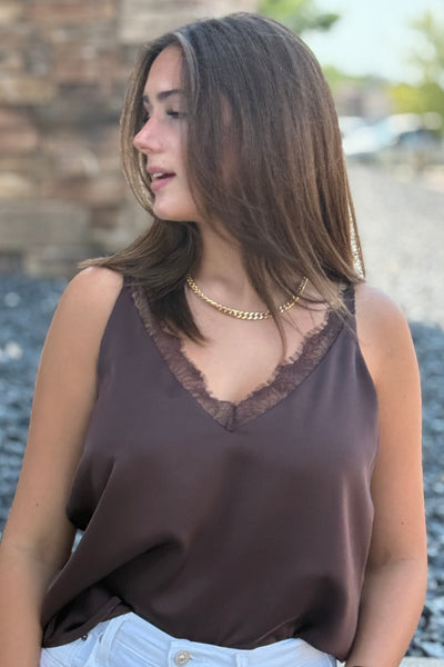 Sasha Lace Trim Cami, Espresso