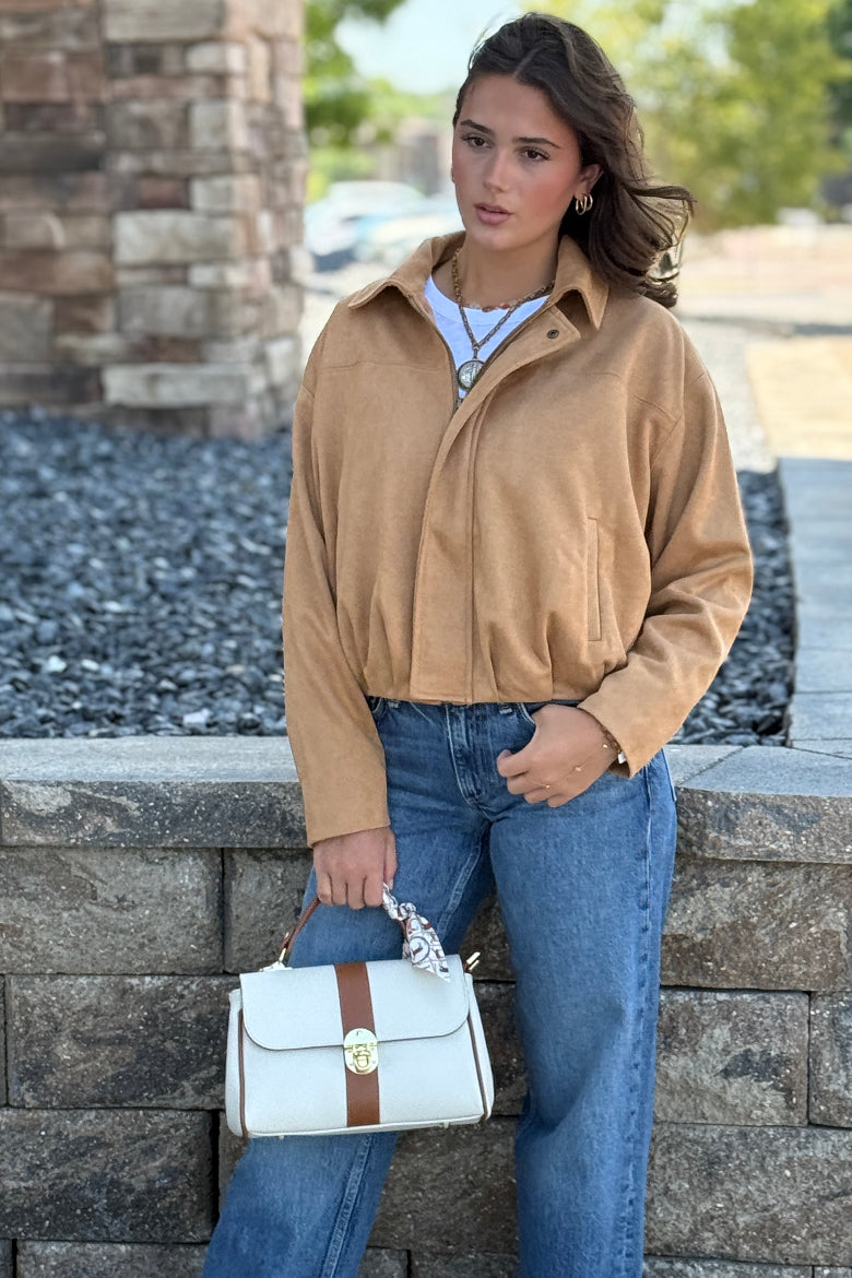 Pre-Order August Morgan Faux Suede Bomber