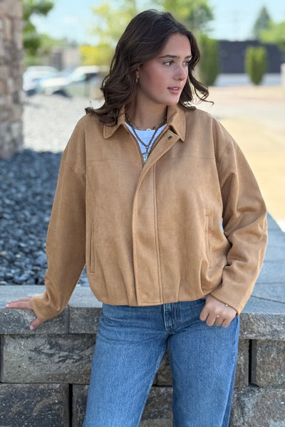 Pre-Order August Morgan Faux Suede Bomber