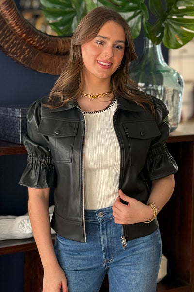 Paisley Faux Leather Jacket (SIZE UP), Black