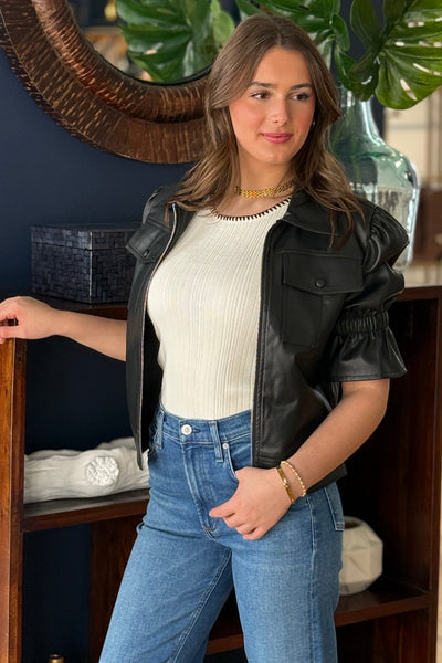 Paisley Faux Leather Jacket (SIZE UP), Black