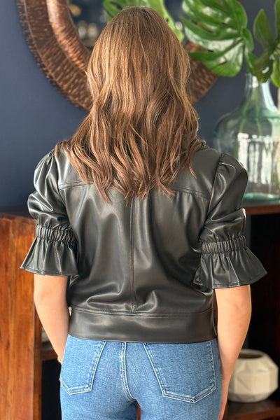 Paisley Faux Leather Jacket (SIZE UP), Black